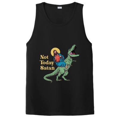 Not Today Satan Jesus Riding Dinosaur T Rex Funny Sarcastic PosiCharge Competitor Tank