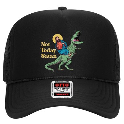 Not Today Satan Jesus Riding Dinosaur T Rex Funny Sarcastic Trucker Hat