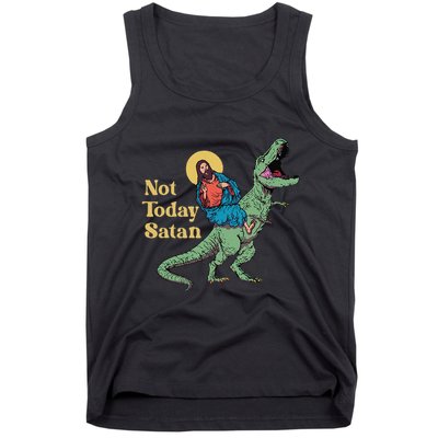 Not Today Satan Jesus Riding Dinosaur T Rex Funny Sarcastic Tank Top