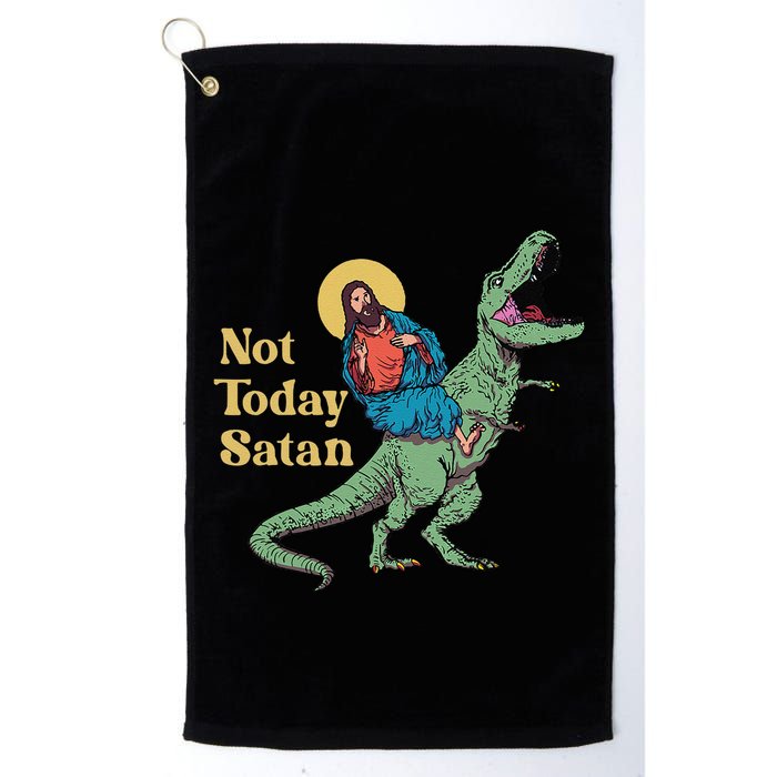 Not Today Satan Jesus Riding Dinosaur T Rex Funny Sarcastic Golf Towel