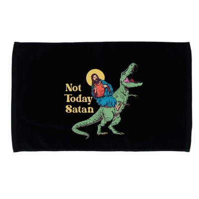 Not Today Satan Jesus Riding Dinosaur T Rex Funny Sarcastic Microfiber Hand Towel