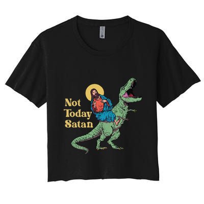 Not Today Satan Jesus Riding Dinosaur T Rex Funny Sarcastic Crop Top