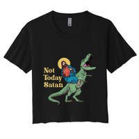 Not Today Satan Jesus Riding Dinosaur T Rex Funny Sarcastic Crop Top
