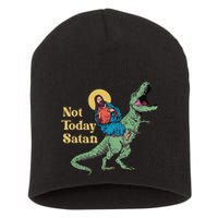 Not Today Satan Jesus Riding Dinosaur T Rex Funny Sarcastic Short Acrylic Beanie