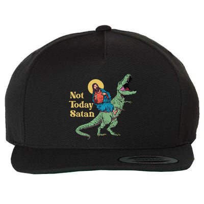 Not Today Satan Jesus Riding Dinosaur T Rex Funny Sarcastic Wool Snapback Cap