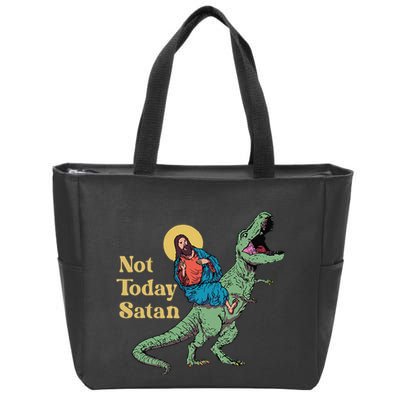 Not Today Satan Jesus Riding Dinosaur T Rex Funny Sarcastic Zip Tote Bag