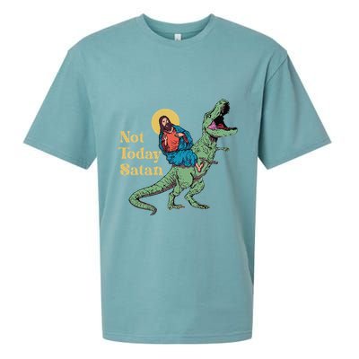 Not Today Satan Jesus Riding Dinosaur T Rex Funny Sarcastic Sueded Cloud Jersey T-Shirt