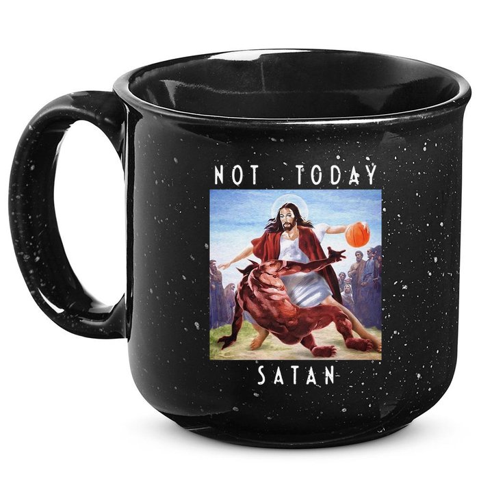 Not Today Satan Jesus Vs Satan In Basketball 15oz Campfire Ceramic Mug