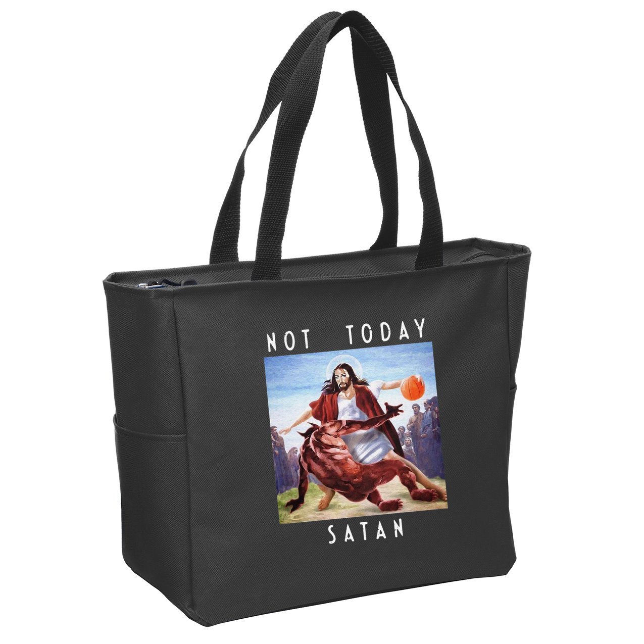 Not Today Satan Jesus Vs Satan In Basketball Zip Tote Bag