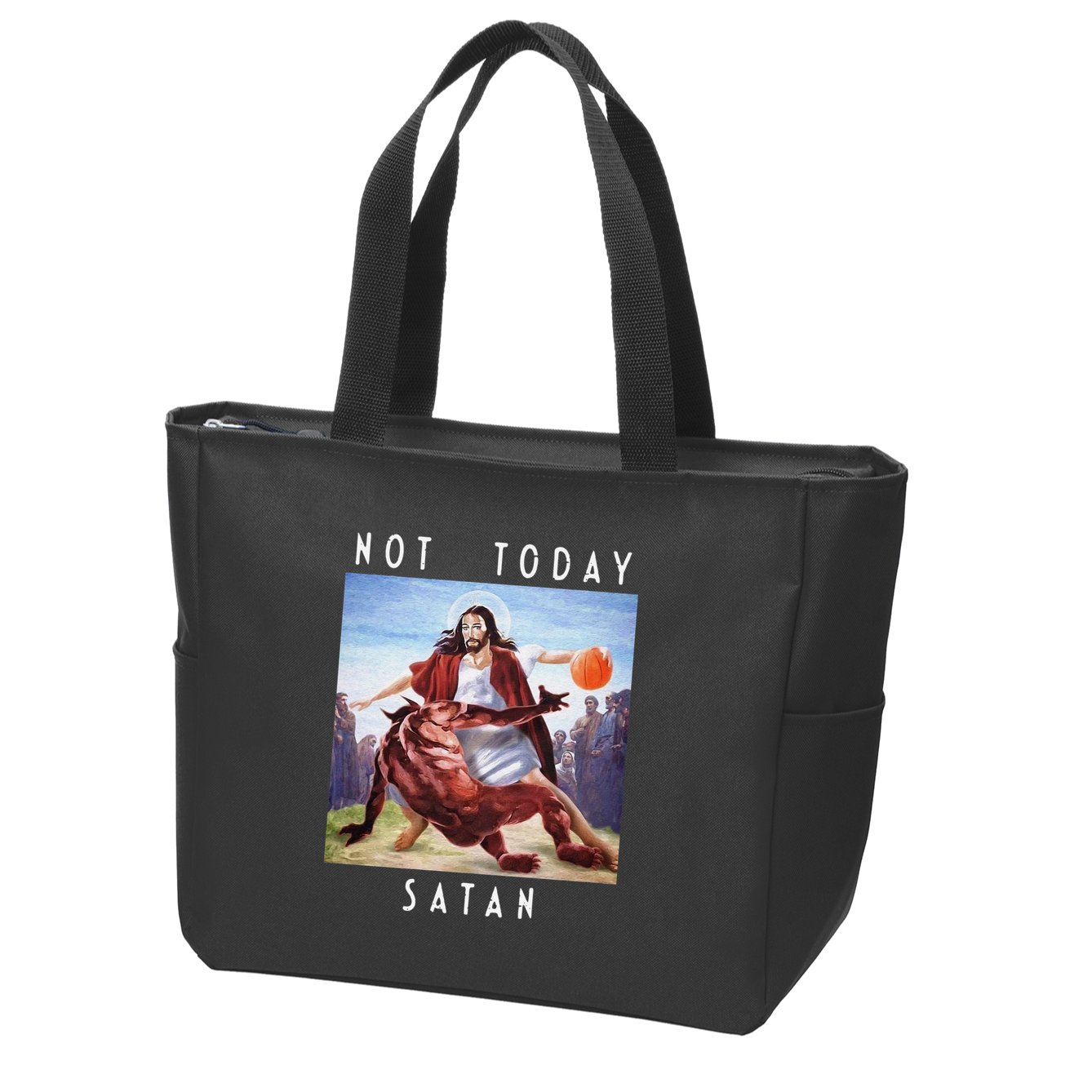 Not Today Satan Jesus Vs Satan In Basketball Zip Tote Bag