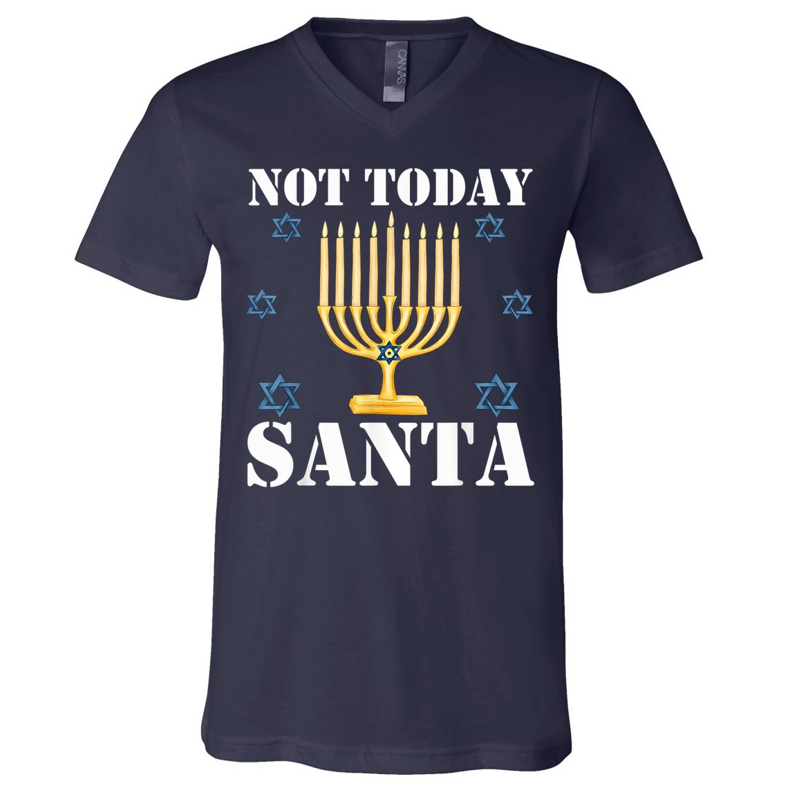 Not Today Santa Jewish Holiday Festival Funny Hanukkah V-Neck T-Shirt