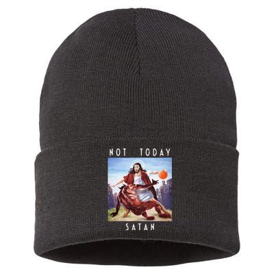 Not Today Satan Jesus Vs Satan In Basketball Sustainable Knit Beanie