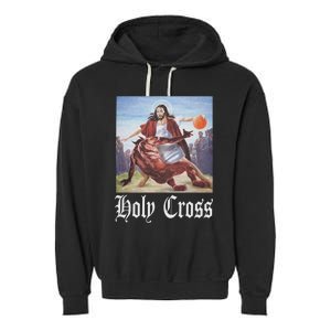 Not Today Satan Jesus Crossover Basketball Holy Cross Garment-Dyed Fleece Hoodie