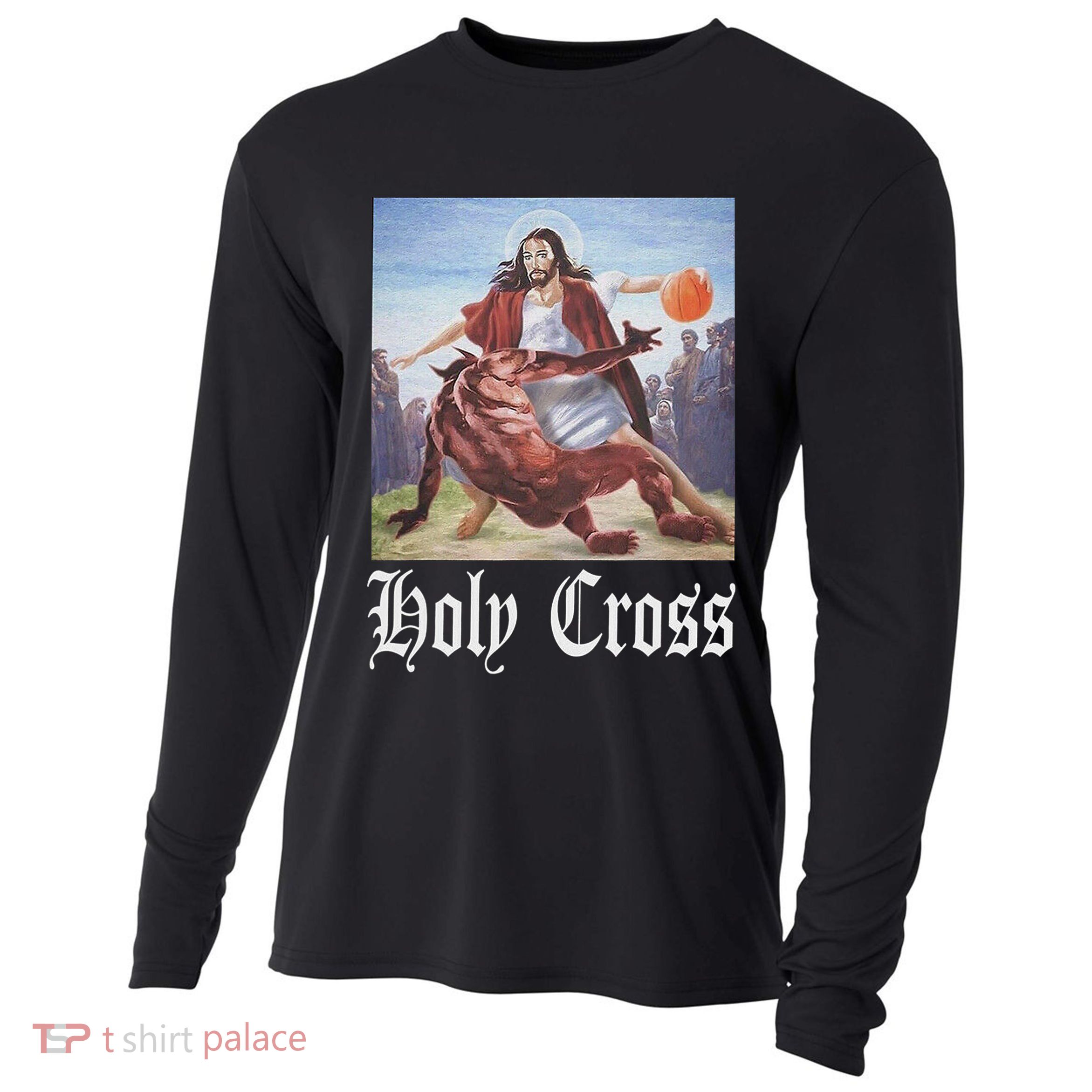 Not Today Satan Jesus Crossover Basketball Holy Cross Cooling Performance Long Sleeve Crew