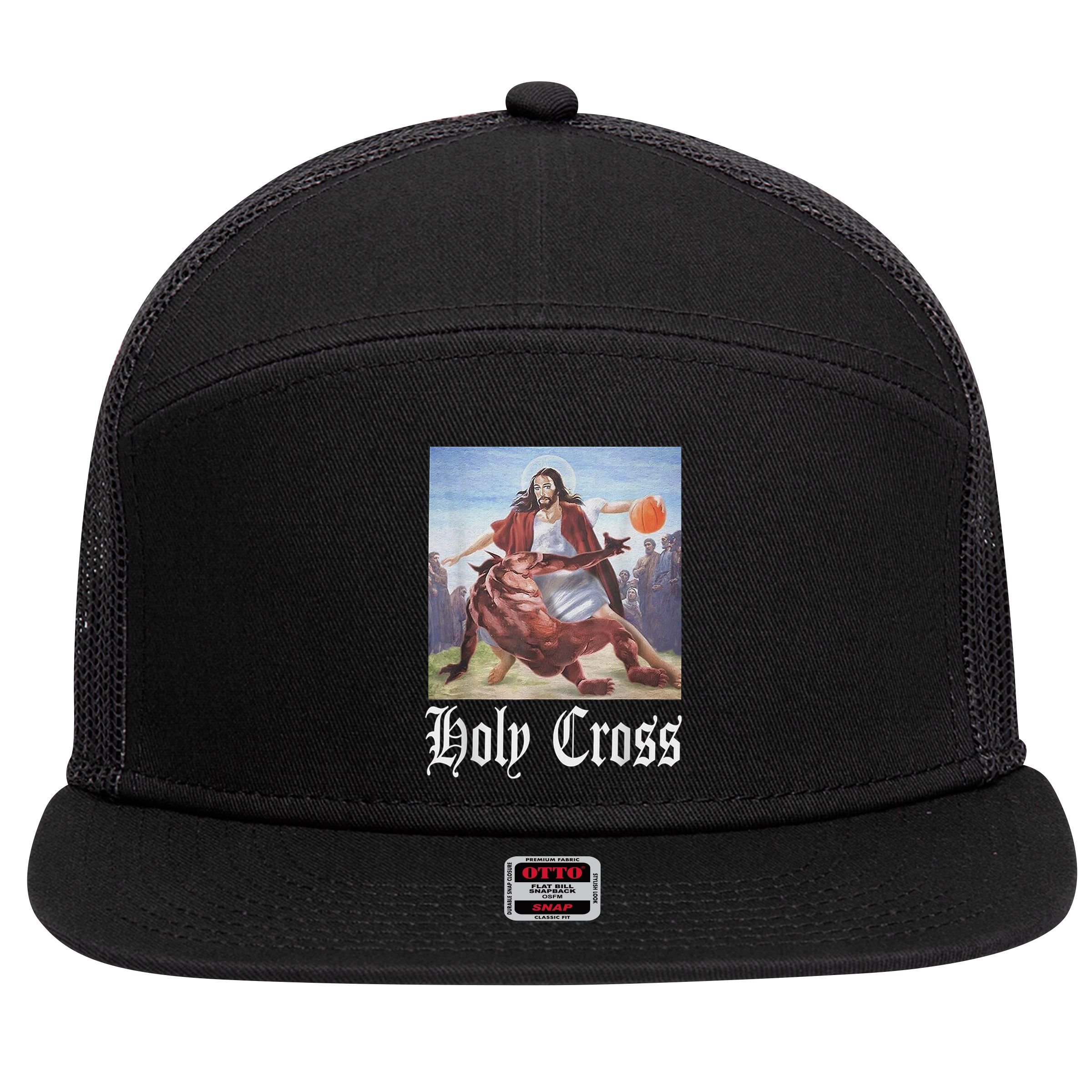 Not Today Satan Jesus Crossover Basketball Holy Cross 7 Panel Mesh Trucker Snapback Hat