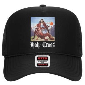 Not Today Satan Jesus Crossover Basketball Holy Cross High Crown Mesh Back Trucker Hat