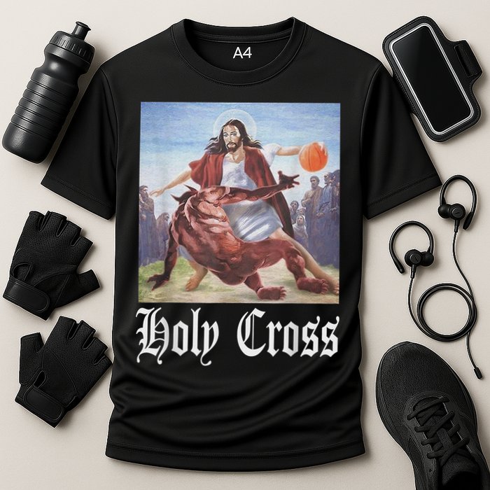 Not Today Satan Jesus Crossover Basketball Holy Cross Cooling Performance Crew T-Shirt