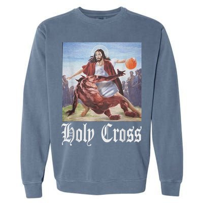 Not Today Satan Jesus Crossover Basketball Holy Cross Garment-Dyed Sweatshirt