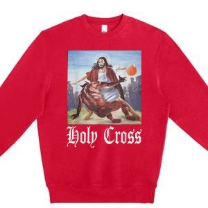 Not Today Satan Jesus Crossover Basketball Holy Cross Premium Crewneck Sweatshirt