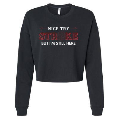 Nice Try Stroke But IM Still Here Funny Stroke Survivor Cropped Pullover Crew