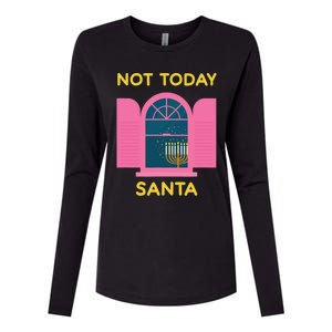 Not Today Santa Jewish Hanukkah Menorah Lights Dreidel Latke  Womens Cotton Relaxed Long Sleeve T-Shirt