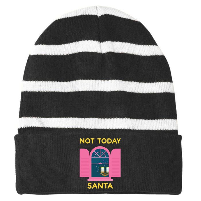 Not Today Santa Jewish Hanukkah Menorah Lights Dreidel Latke  Striped Beanie with Solid Band