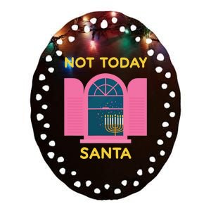 Not Today Santa Jewish Hanukkah Menorah Lights Dreidel Latke  Ceramic Oval Ornament