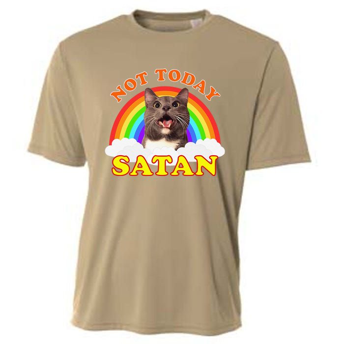 Not Today Satan Funny Rainbow Cat Meme Cooling Performance Crew T-Shirt