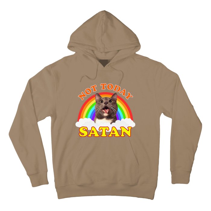 Not Today Satan Funny Rainbow Cat Meme Hoodie