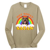 Not Today Satan Funny Rainbow Cat Meme Long Sleeve Shirt