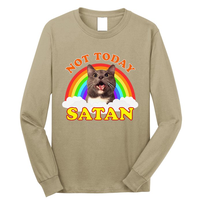 Not Today Satan Funny Rainbow Cat Meme Long Sleeve Shirt