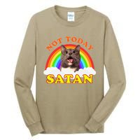 Not Today Satan Funny Rainbow Cat Meme Tall Long Sleeve T-Shirt