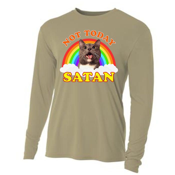 Not Today Satan Funny Rainbow Cat Meme Cooling Performance Long Sleeve Crew