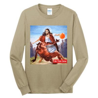 Not Today Satan Jesus Crossover Basketball Funny Tall Long Sleeve T-Shirt