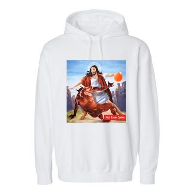 Not Today Satan Jesus Crossover Basketball Funny Garment-Dyed Fleece Hoodie