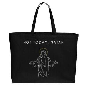 Not Today Satan Jesus Halo Illustration Minimalist Cotton Canvas Jumbo Tote