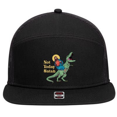 Not Today Satan Jesus Riding Dinosaur T Rex Funny Sarcastic 7 Panel Mesh Trucker Snapback Hat
