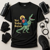 Not Today Satan Jesus Riding Dinosaur T Rex Funny Sarcastic Performance Shirt