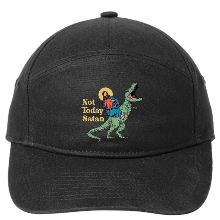 Not Today Satan Jesus Riding Dinosaur T Rex Funny Sarcastic 7-Panel Snapback Hat