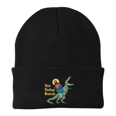Not Today Satan Jesus Riding Dinosaur T Rex Funny Sarcastic Beanie