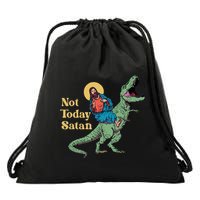Not Today Satan Jesus Riding Dinosaur T Rex Funny Sarcastic Drawstring Bag