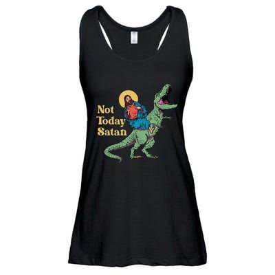 Not Today Satan Jesus Riding Dinosaur T Rex Funny Sarcastic Ladies Essential Flowy Tank