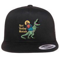 Not Today Satan Jesus Riding Dinosaur T Rex Funny Sarcastic Flat Bill Trucker Hat