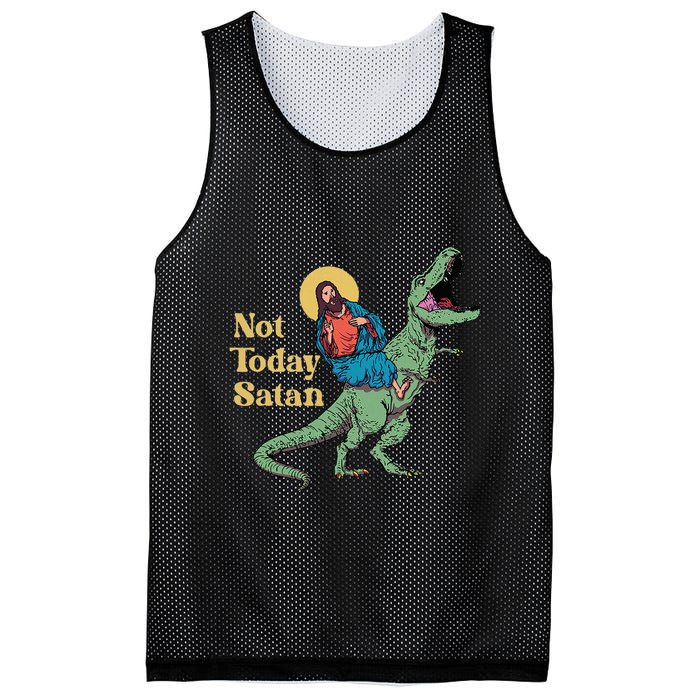Not Today Satan Jesus Riding Dinosaur T Rex Funny Sarcastic Mesh Reversible Basketball Jersey Tank