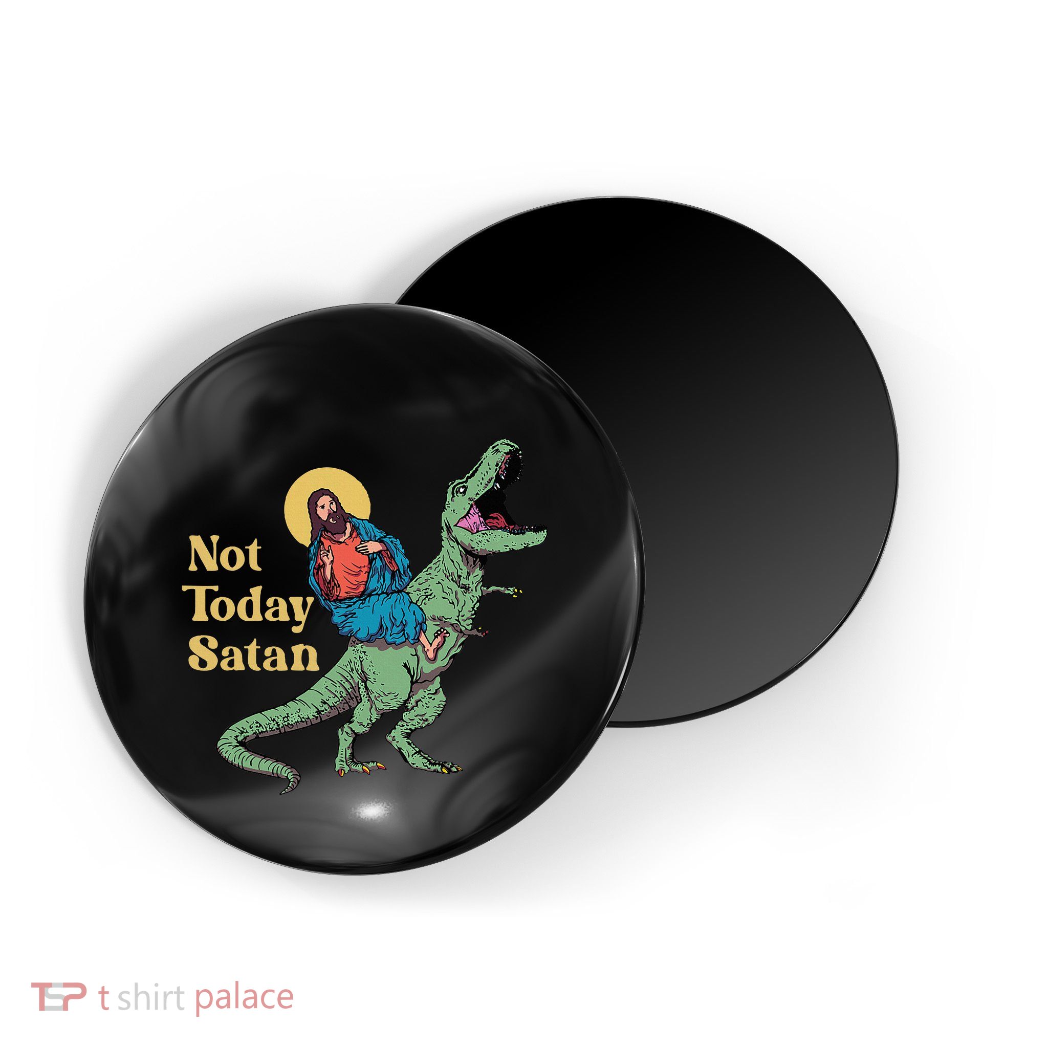 Not Today Satan Jesus Riding Dinosaur T Rex Funny Sarcastic Magnet