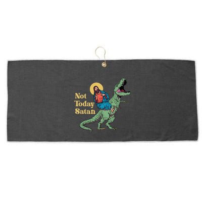 Not Today Satan Jesus Riding Dinosaur T Rex Funny Sarcastic Large Microfiber Waffle Golf Towel
