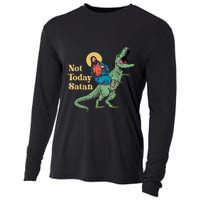 Not Today Satan Jesus Riding Dinosaur T Rex Funny Sarcastic Cooling Performance Long Sleeve Crew