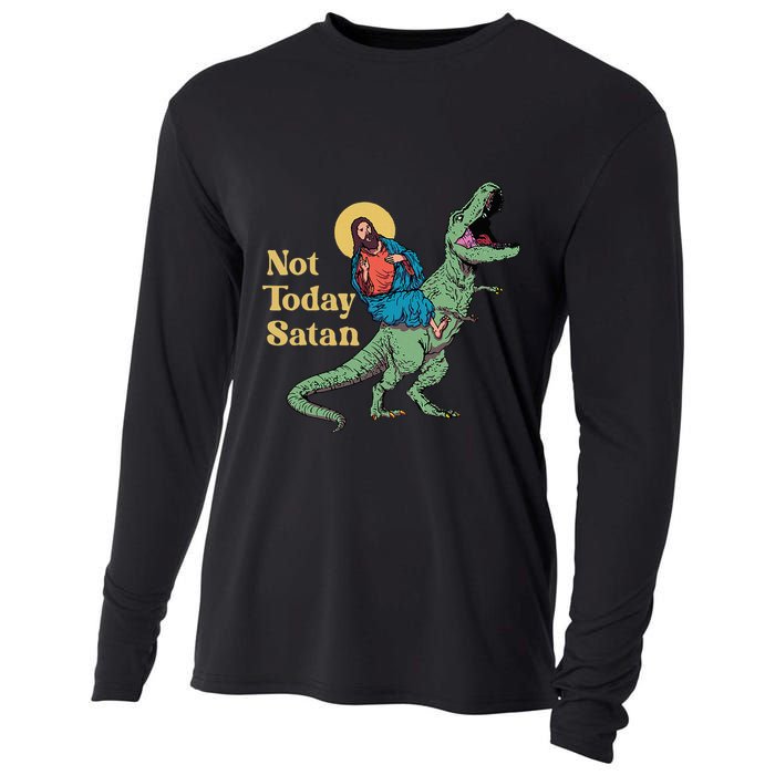 Not Today Satan Jesus Riding Dinosaur T Rex Funny Sarcastic Cooling Performance Long Sleeve Crew