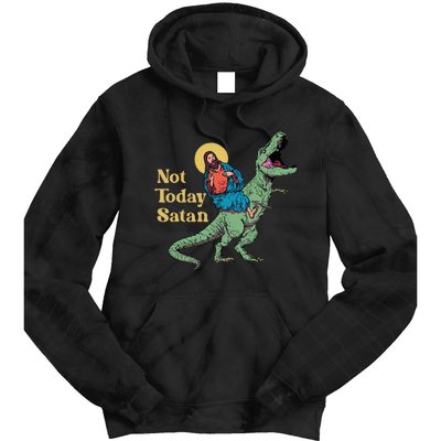 Not Today Satan Jesus Riding Dinosaur T Rex Funny Sarcastic Tie Dye Hoodie