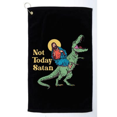 Not Today Satan Jesus Riding Dinosaur T Rex Funny Sarcastic Golf Towel